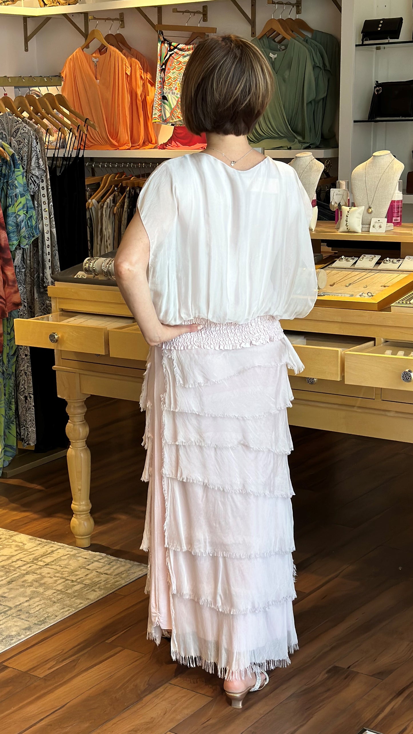 ITALIAN SHORT SILK TOP - LIGHT PINK