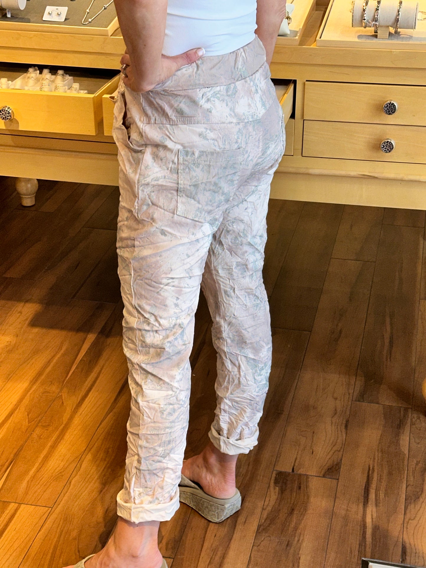 SWIRL GLITTER PRINT JEGGING - PINK