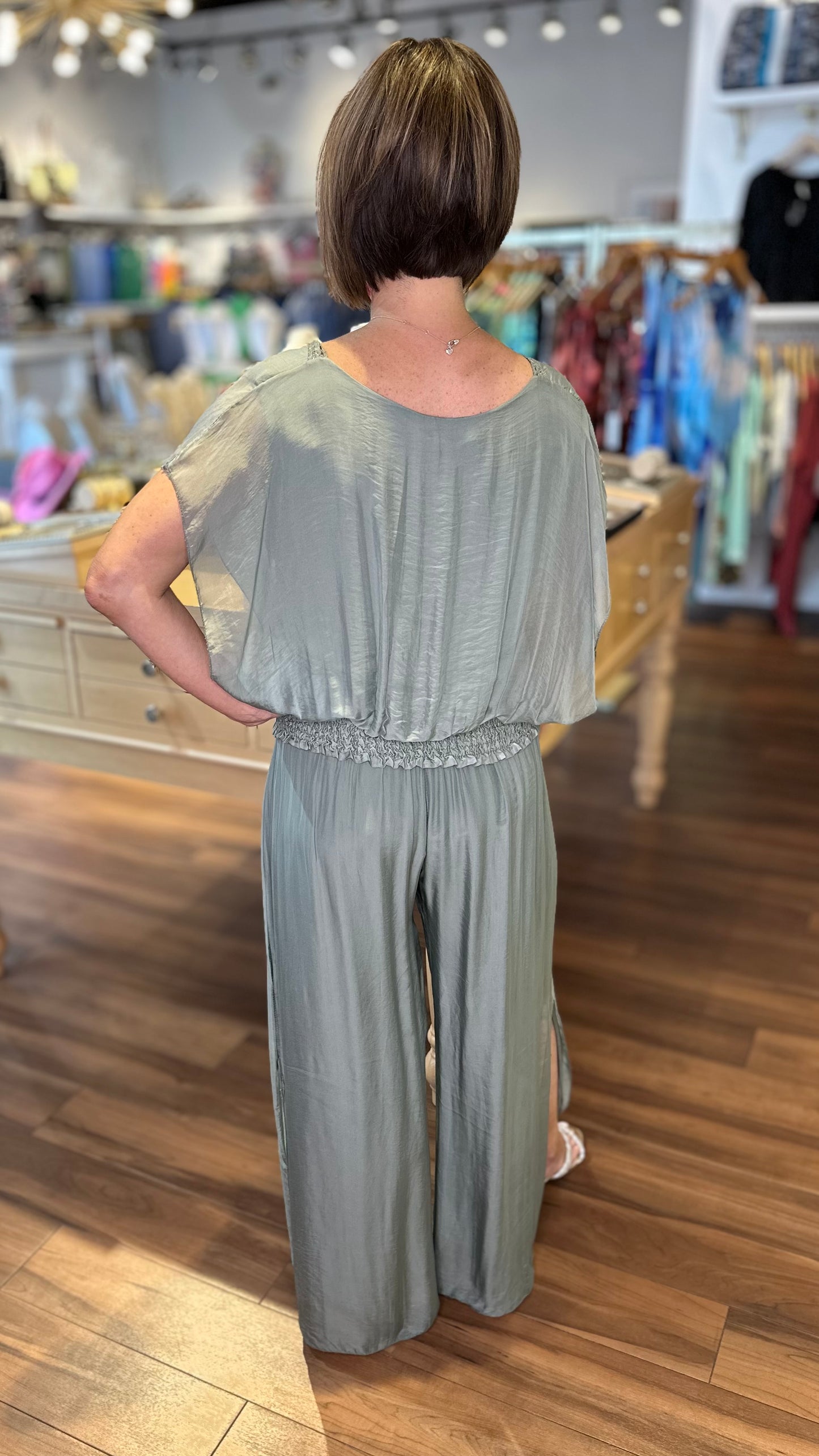 Italian Silk Pants - Olive