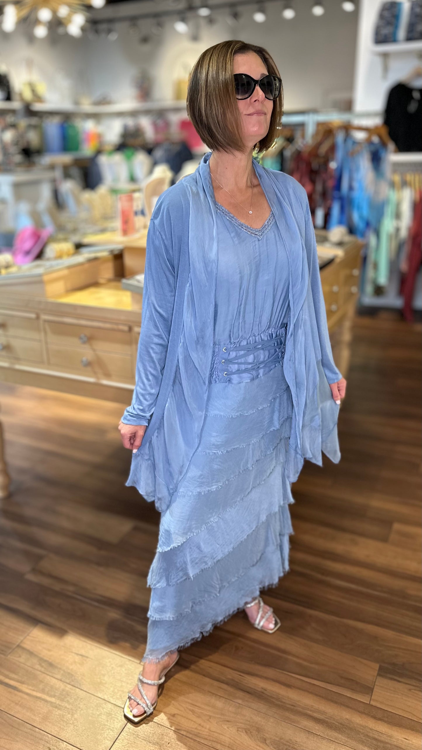 Italian Silk Long Skirt - Light Blue