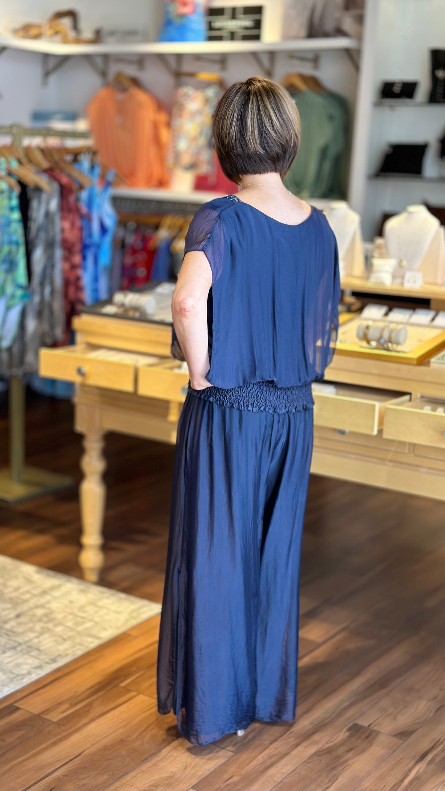 Italian Silk Pants - Navy