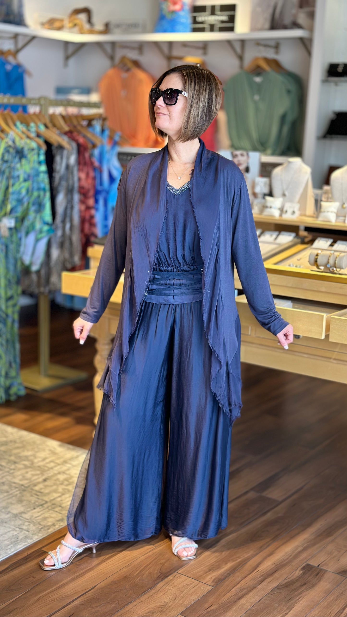 Italian Silk Pants - Navy