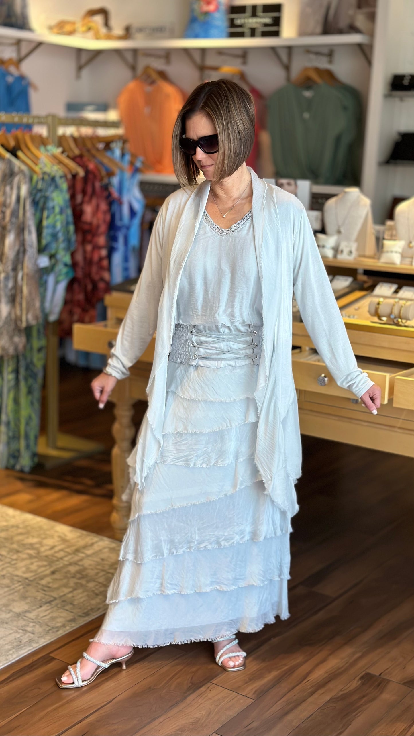 Italian Silk Long Skirt - Light Grey