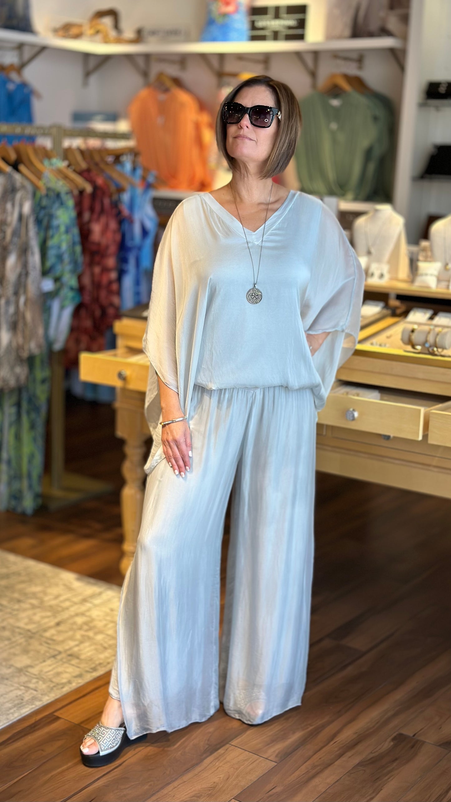 Italian Silk Pants - Light Grey