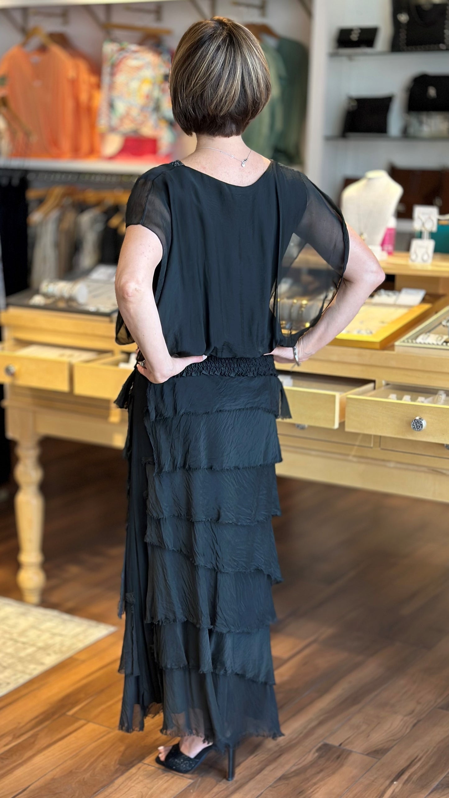 Italian Silk Long Skirt - Black