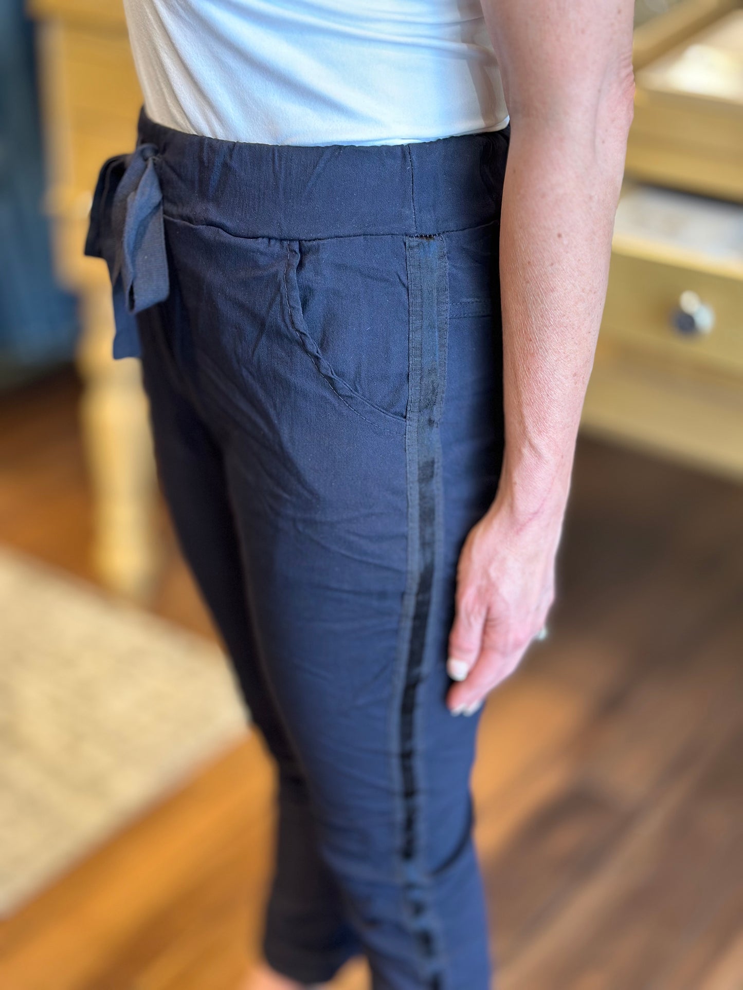 PLAIN JEGGING W/ RIBBON SIDE - NAVY