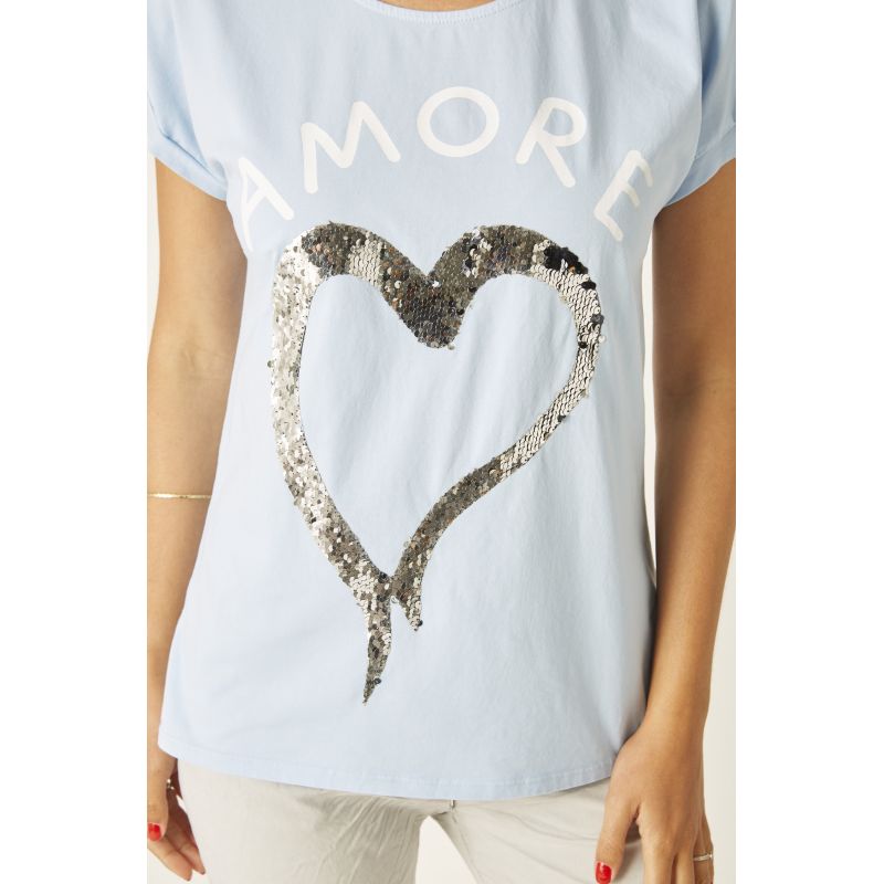 AMORE HEART T-SHIRT - BLUE