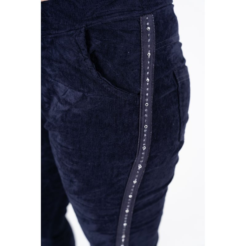 CORDUROY PANT W/ SILVER EMBELLISHMENT - NAVY