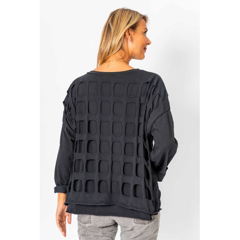 CUT OUT SWEATER ANIMAL PRINT - BLACK