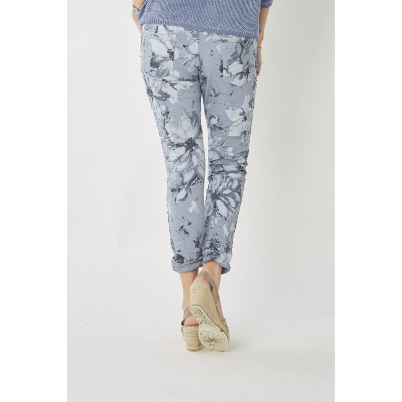 FLOWER PRINT JEGGING PANTS - BLUE
