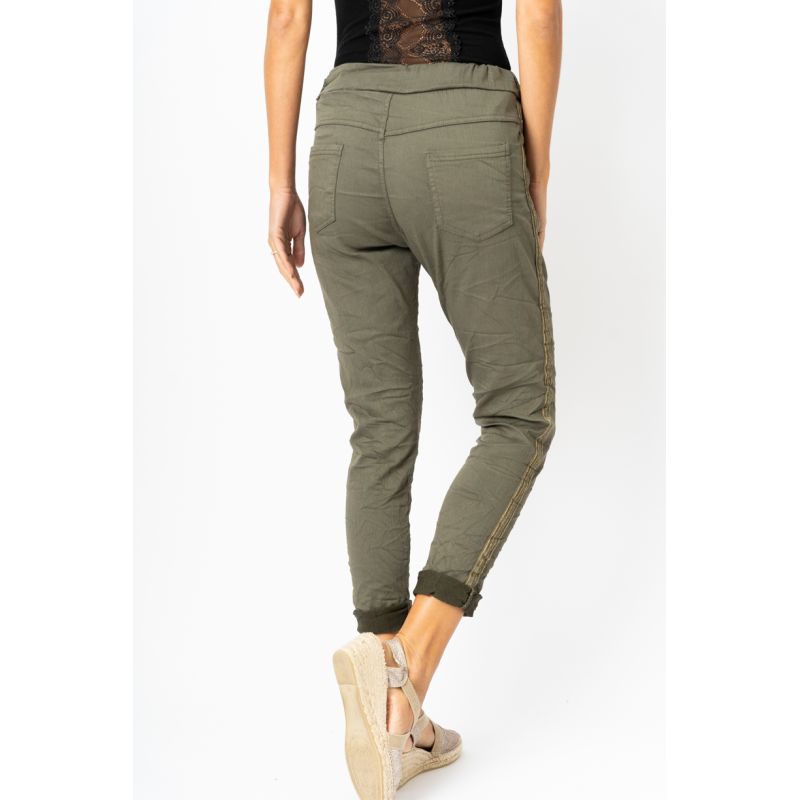 GOLD THREADED RIBBON JEGGING - OLIVE