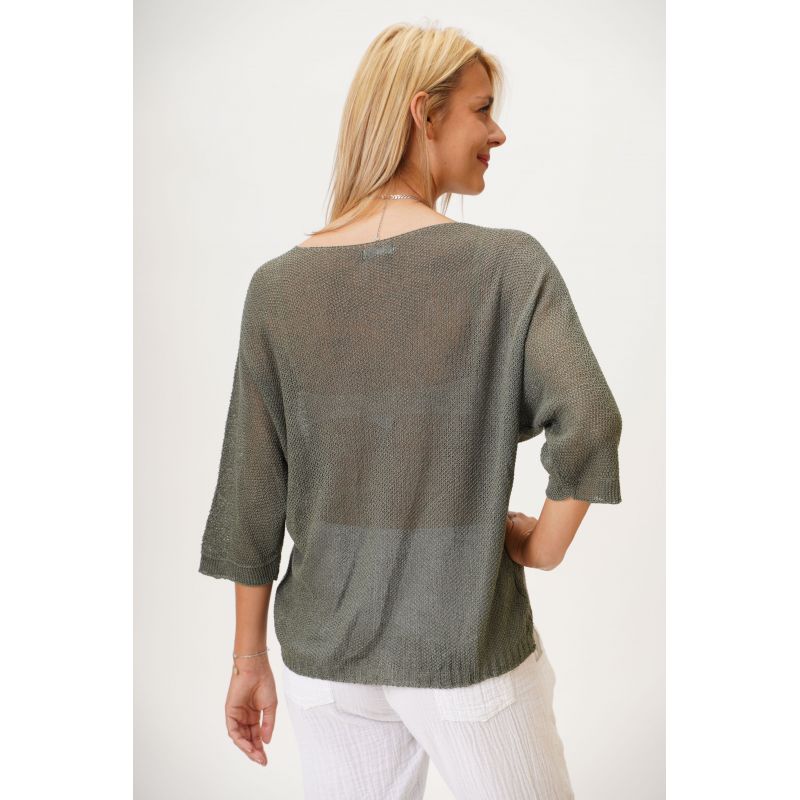 OPEN KNIT "HEART" SWEATER - OLIVE