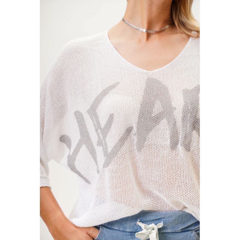 OPEN KNIT "HEART" SWEATER - WHITE