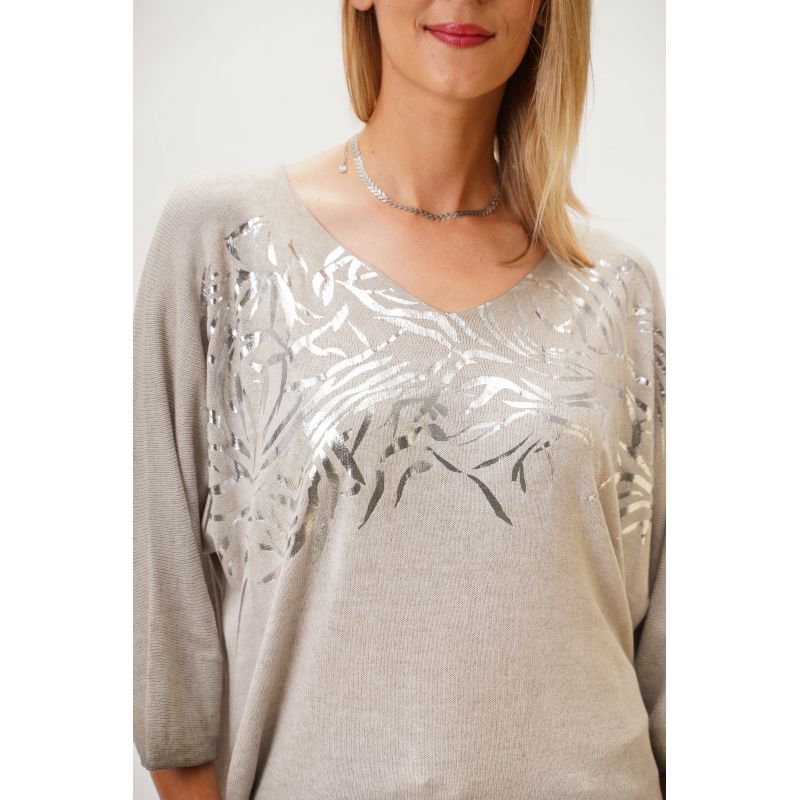 SILVER ZEBRA PRINT SWEATER - TAUPE