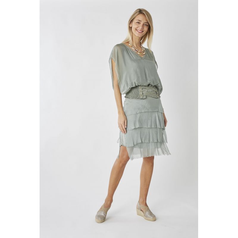 ITALIAN SHORT SILK SKIRT - OLIVE