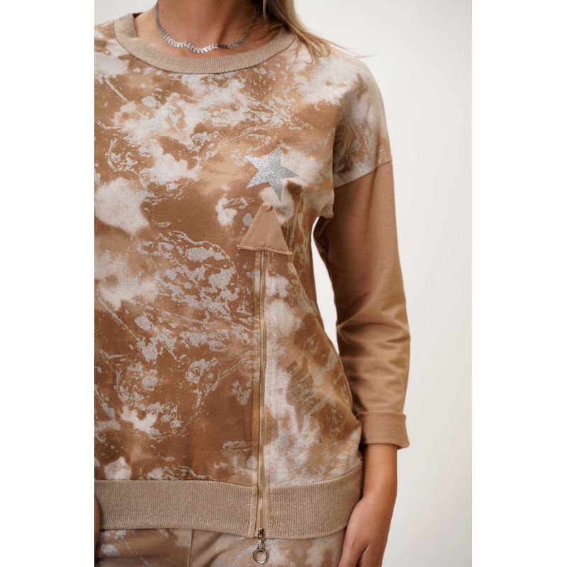 SWIRL PRINT SWEATSHIRT - CAMEL
