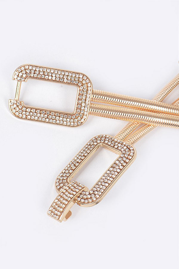 CRYSTAL BUCKLE METAL ELASTIC BELT - GOLD