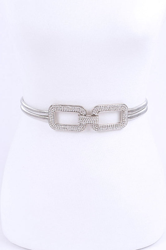 CRYSTAL BUCKLE METAL ELASTIC BELT - SILVER