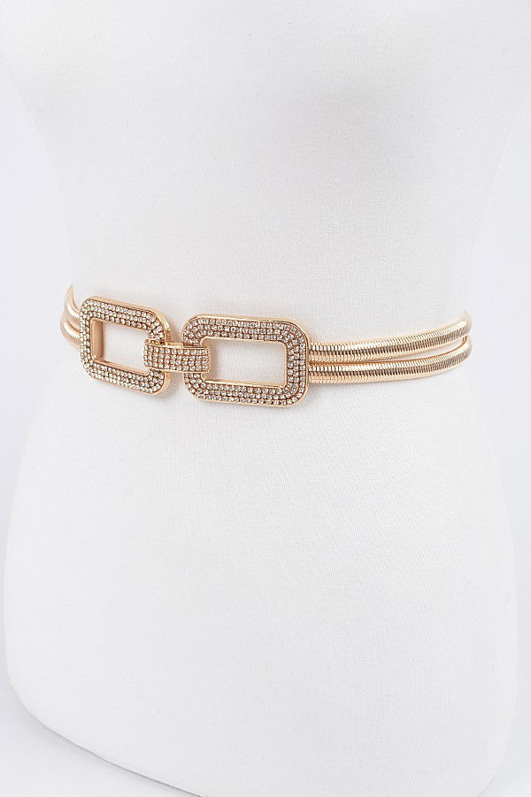 CRYSTAL BUCKLE METAL ELASTIC BELT - GOLD