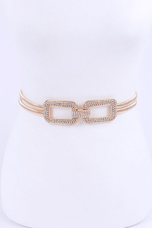 CRYSTAL BUCKLE METAL ELASTIC BELT - GOLD