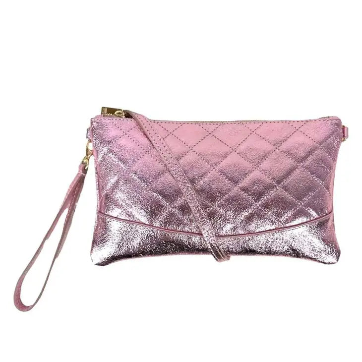 Leather Handbag For Women with Shiny Effect - Rose