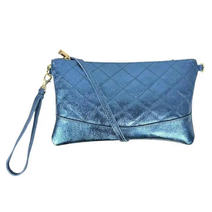 Leather Handbag For Women with Shiny Effect - Navy