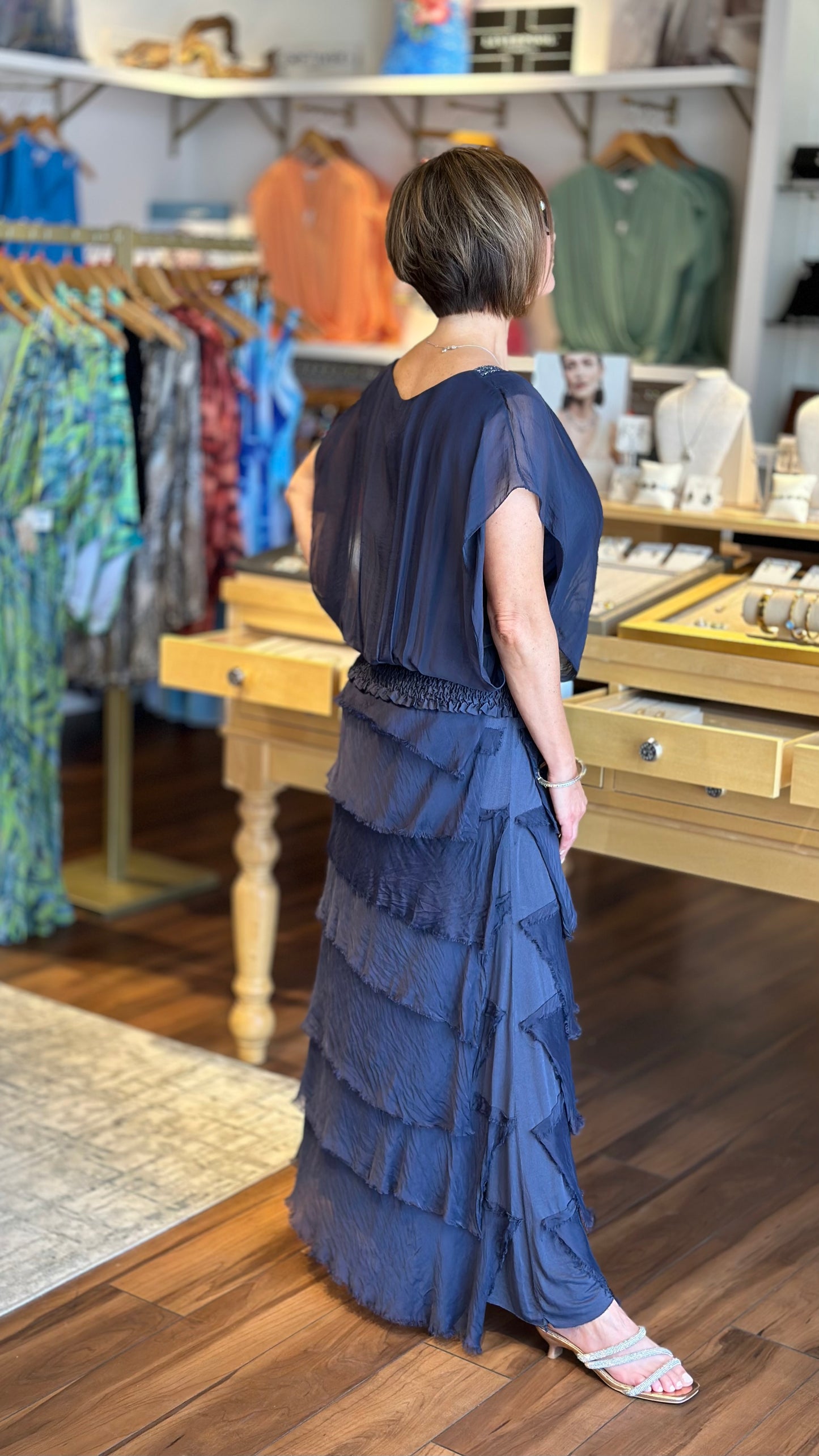 Italian Silk Long Skirt - Navy