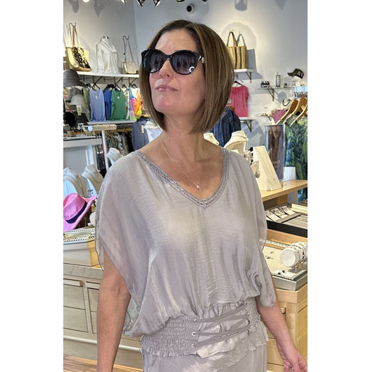 ITALIAN SHORT SILK TOP - TAUPE