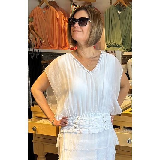 ITALIAN SHORT SILK TOP - WHITE