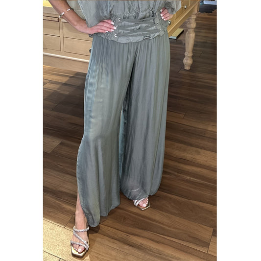 Italian Silk Pants - Olive