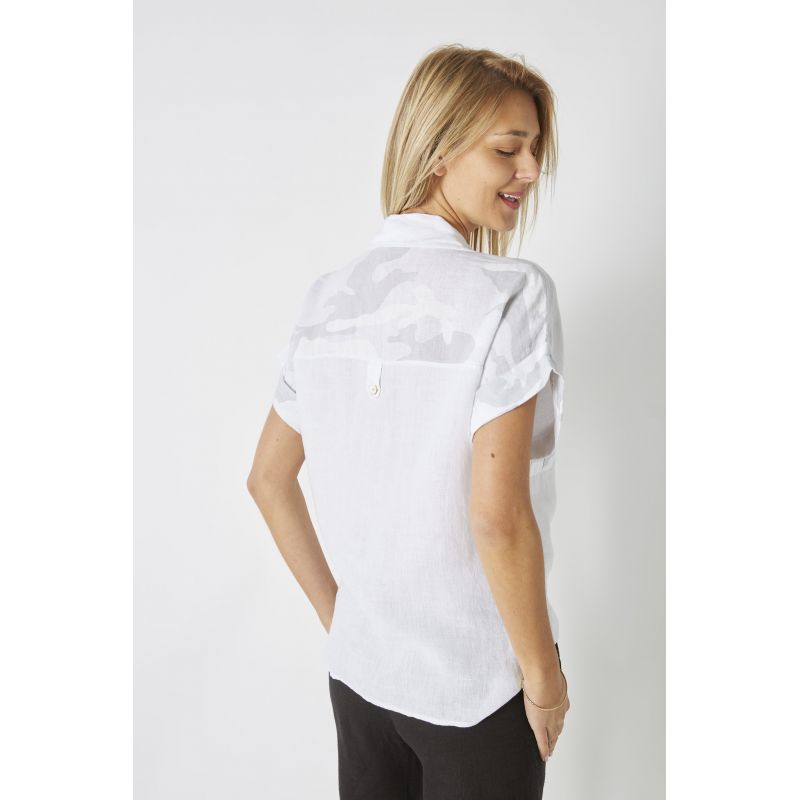 CAMO POCKET LINEN TOP - WHITE