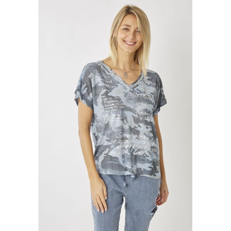 CAMO SHIRT W/ SEQUINS - BLUE