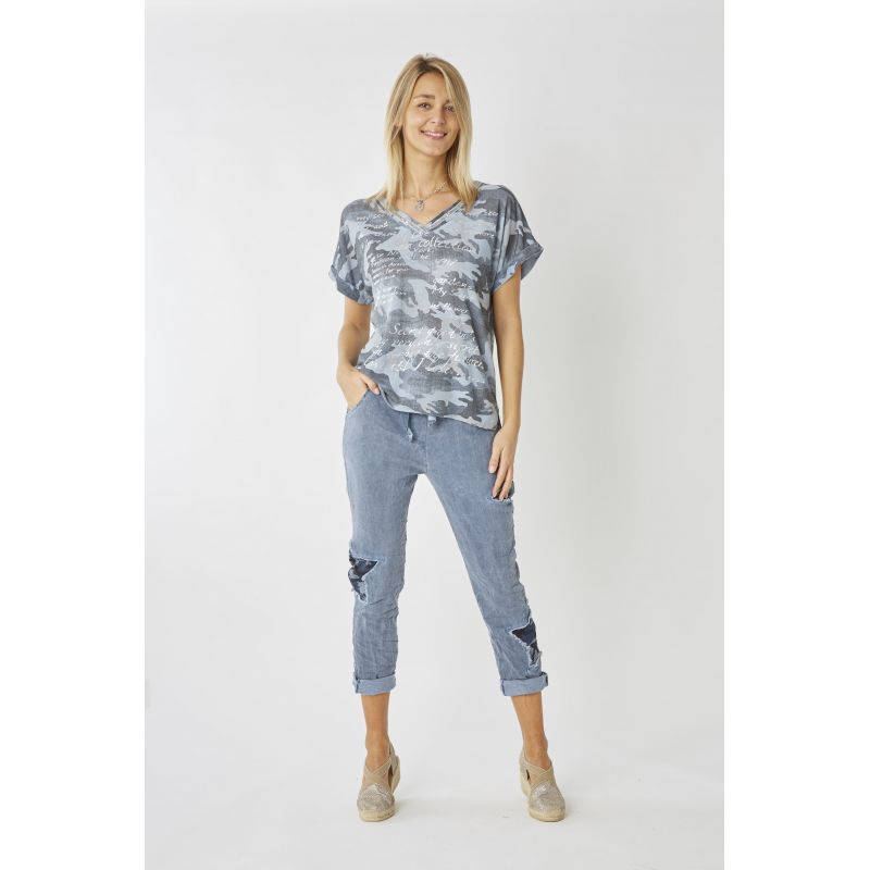 CAMO SHIRT W/ SEQUINS - BLUE