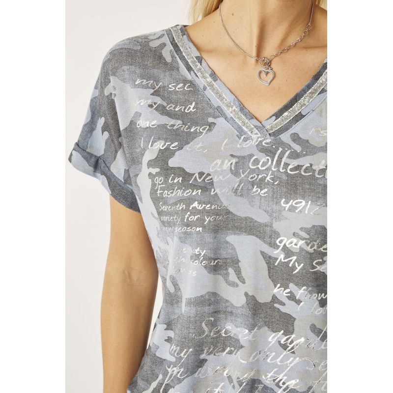 CAMO SHIRT W/ SEQUINS - BLUE