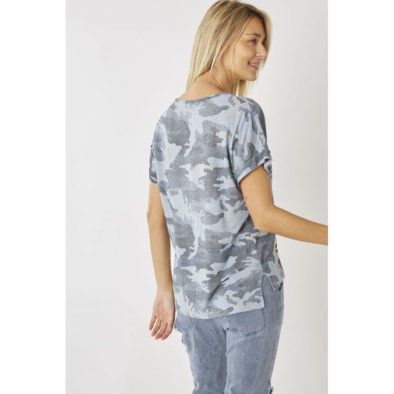 CAMO SHIRT W/ SEQUINS - BLUE