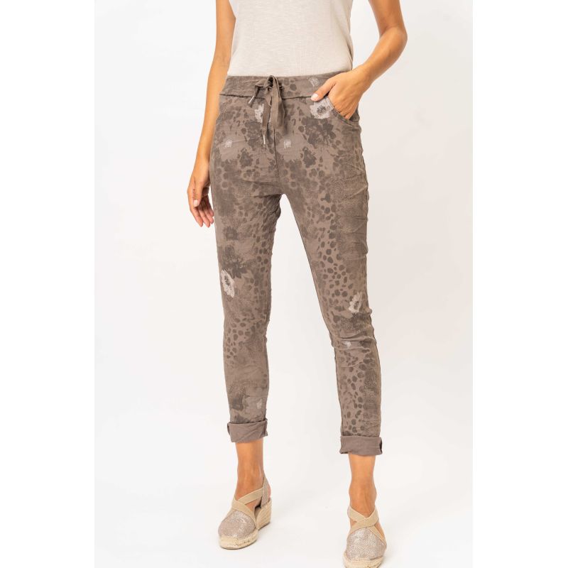 CHEETAH FLOWER PRINTED JEGGING - TAUPE