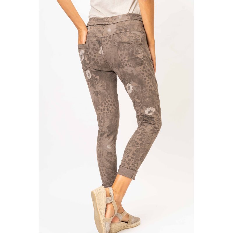 CHEETAH FLOWER PRINTED JEGGING - TAUPE