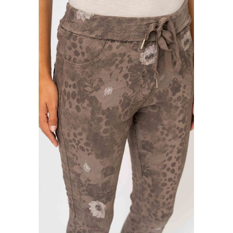 CHEETAH FLOWER PRINTED JEGGING - TAUPE