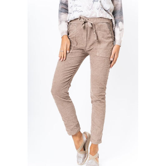 CORDUROY LEOPARD POCKET DETAIL PANT - TAUPE