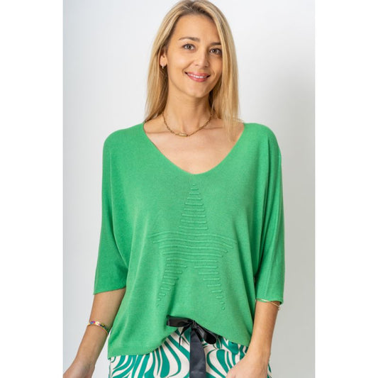 EMBOSSED STAR SWEATER - GREEN