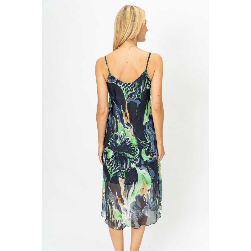 FLORAL PRINTED SILK DRESS - NAVY