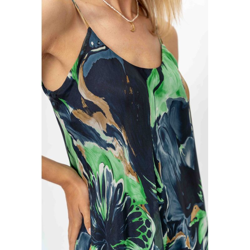 FLORAL PRINTED SILK DRESS - NAVY