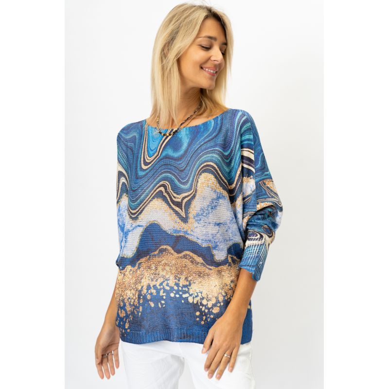 MARBLE PRINT SWEATER - ROYAL