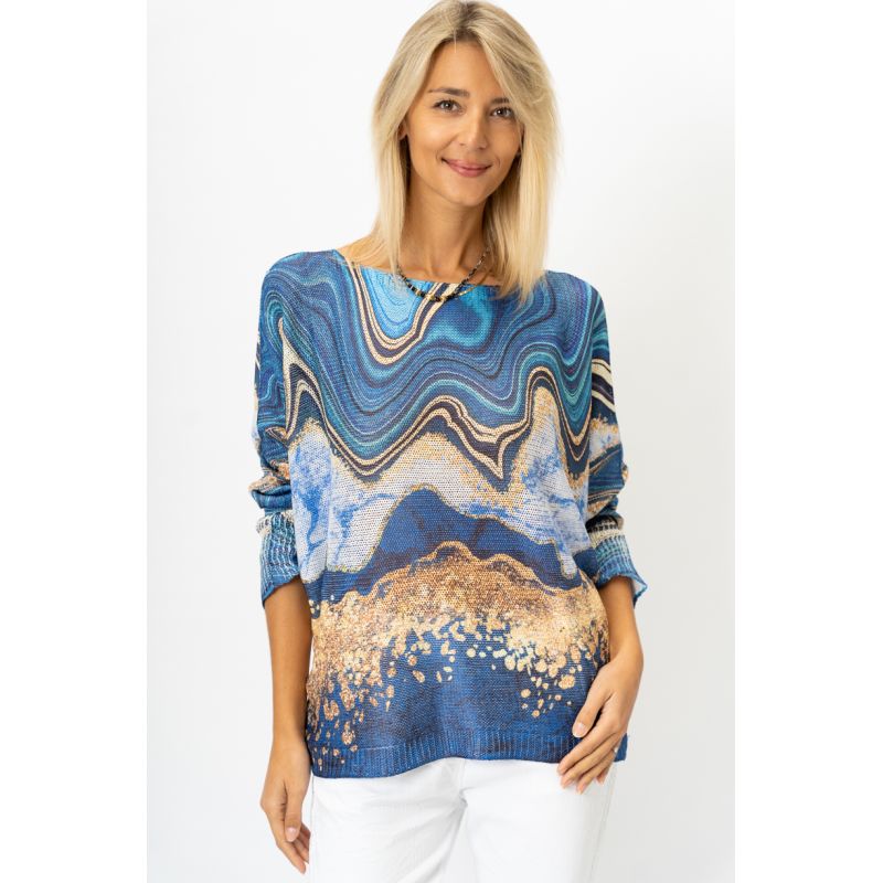 MARBLE PRINT SWEATER - ROYAL