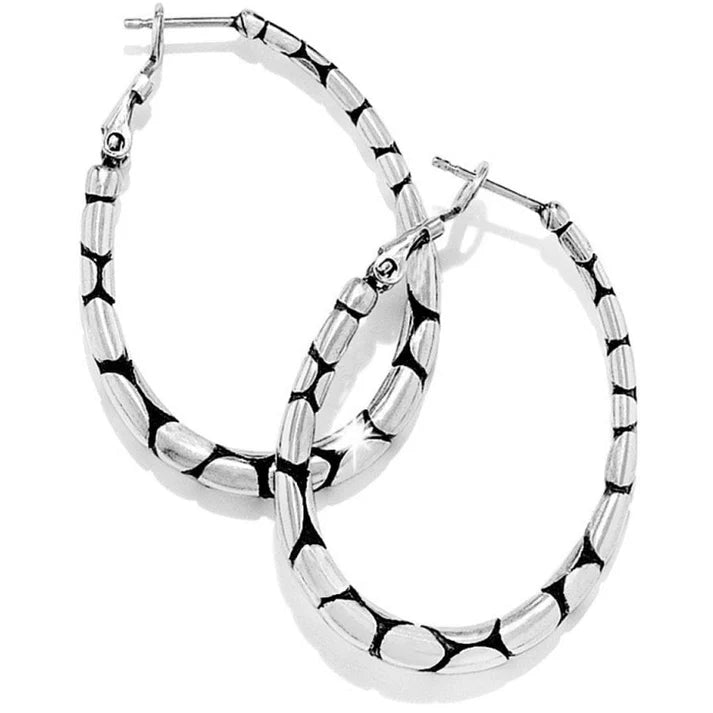 Pebble Oval Hoop Earrings - Silver