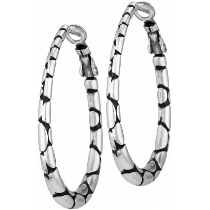 Pebble Oval Hoop Earrings - Silver